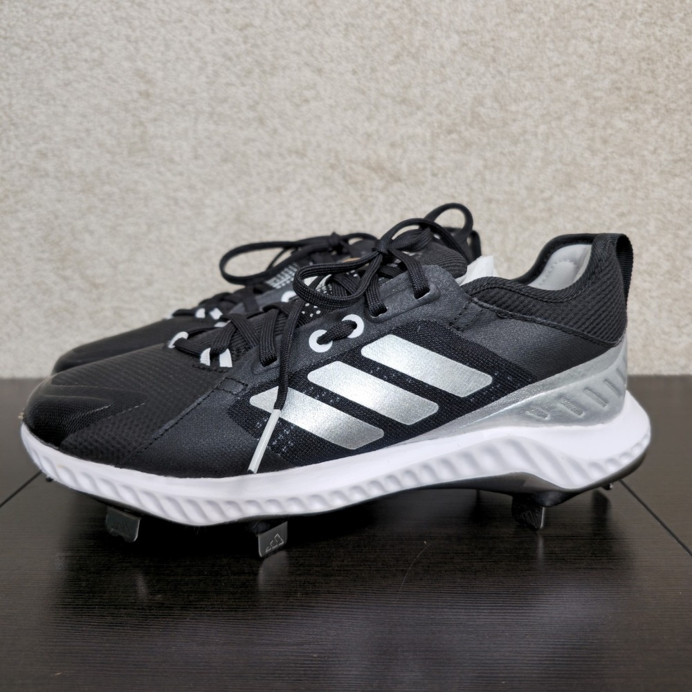 adidas Womens PureHustle Softball Metal Cleats Black White Silver EG5634 Size 8